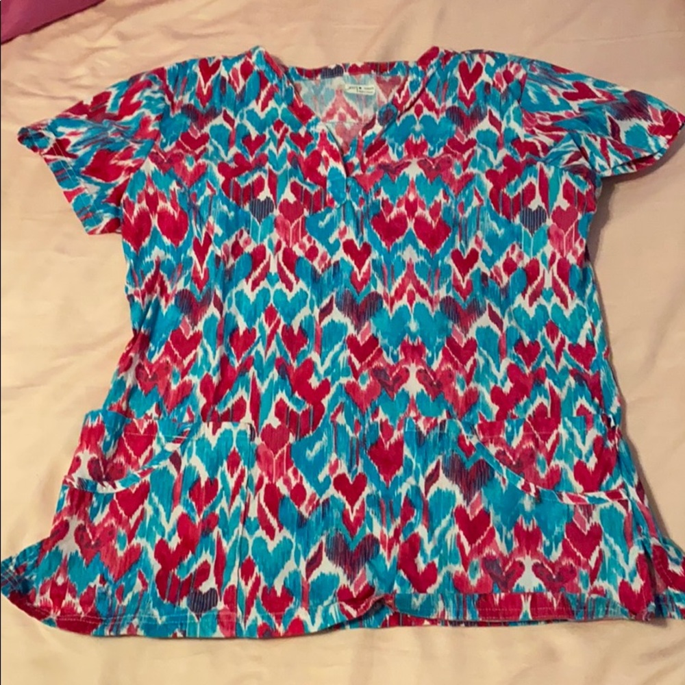 Nurse Mates Teal & Pink Heart Scrub Top